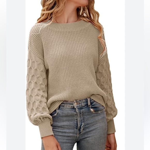 PRETTY GARDEN Chunky Knit Textured Balloon Sleeve Sweater Size Large - Picture 1 of 8